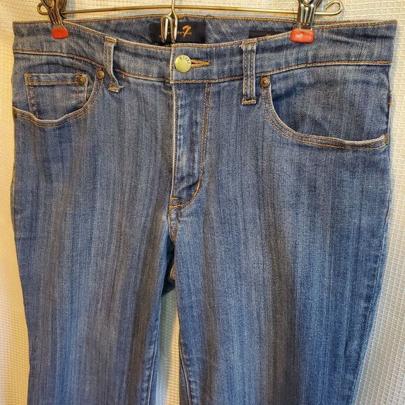 7 FOR ALL MAN KIND Flare Jeans Womens Sz 10 Blue 5 Pocket Leg Y2K 90s Boho - Picture 3 of 9